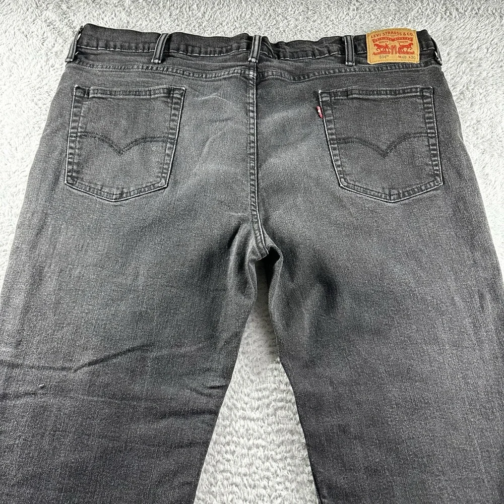 Levi's 514 Black Jeans Mens 48x30 Straight Fit Stretch Clean Fade Goth Retro